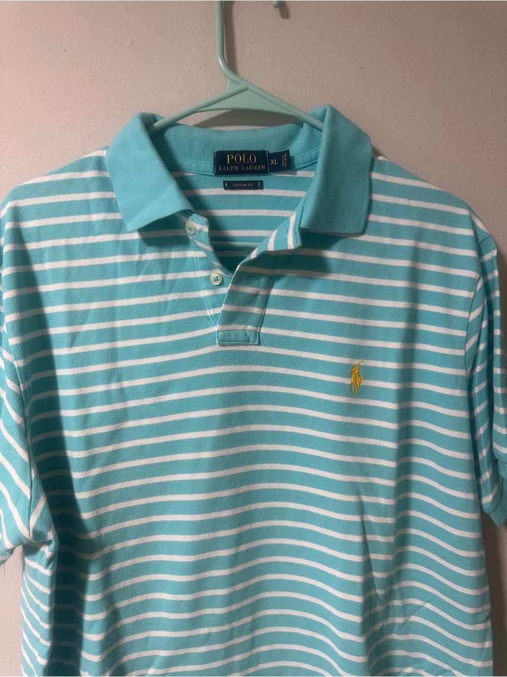 Polo by Ralph Lauren Aqua & White Striped Cotton Polo